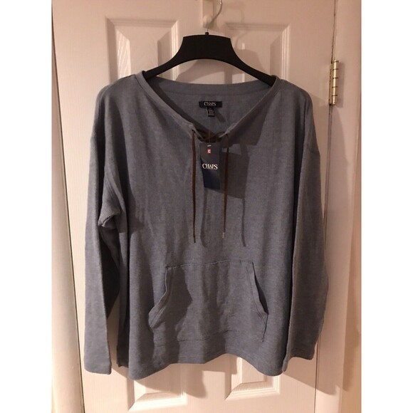 Chaps Lace Up Sweatshirt Women Blue Rugged Blue Size Large Cotton Blend G2 - Picture 8 of 10